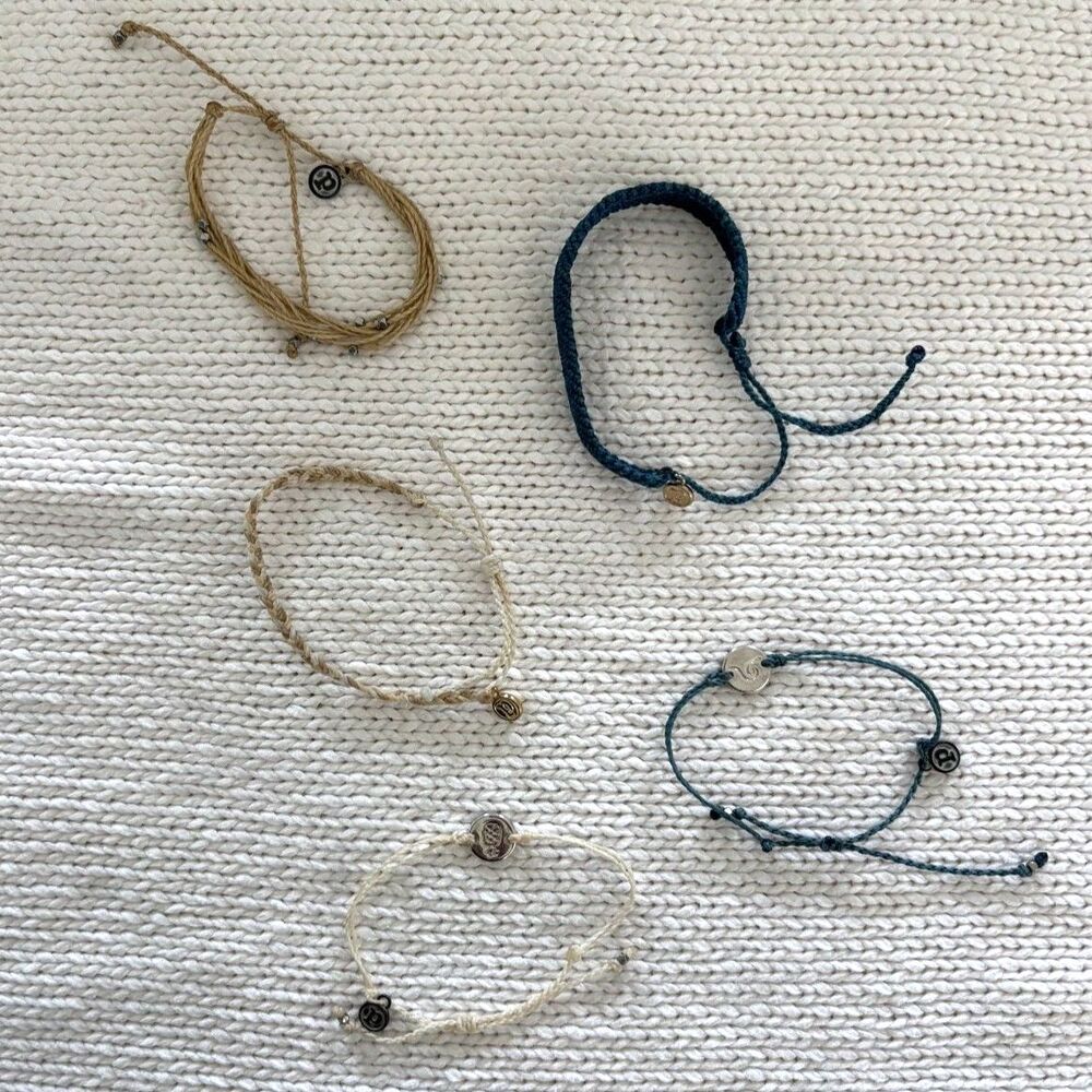 Pura Vida Bracelets Lot Set of 5 Earthy Boho Ocean Blue Tan Cream Stack